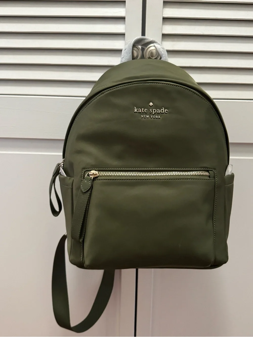 kate spade olive green nylon mini backpack with gold hardware